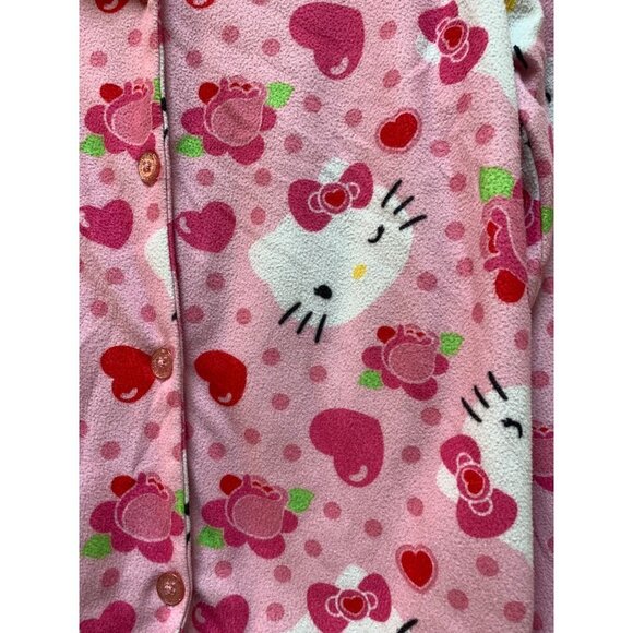 Hello Kitty Pink Flannel Shirt Girls Size 10/12 Cat Anime Hearts Print - Picture 3 of 6